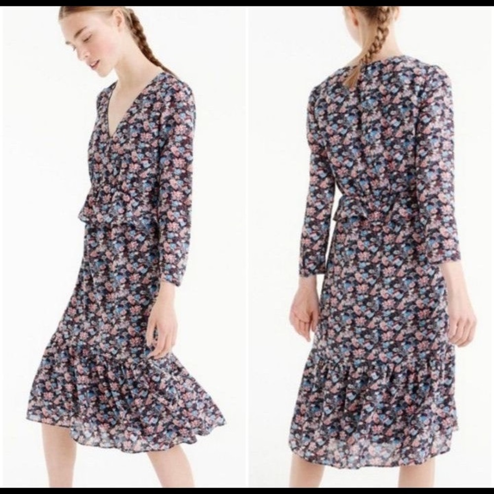 J Crew Blue Floral Peplum Tiered Midi Dress Size 0